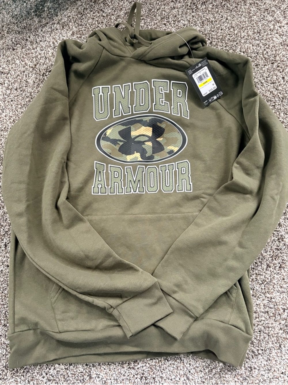 Under Armour Olive Green Camo Logo Pullover Hoodie